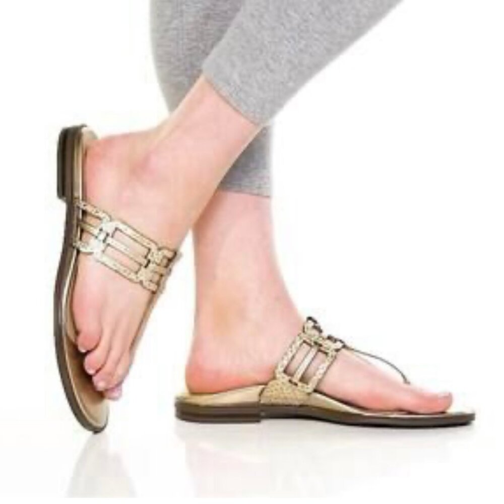 Vionic Metallic Gold T-strap Sandals